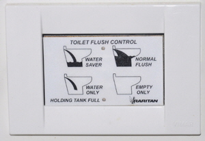 The toilet flushing control panel allows for a water saver and full flush.