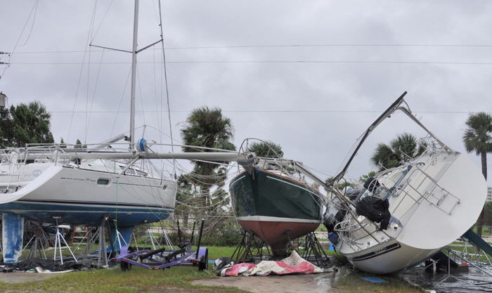 Boats damaged in hurricane Matthew.