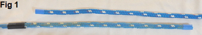 Showing both ends of the rope, taped with shrink wraping.