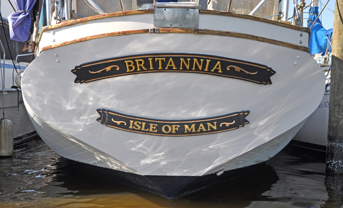 Britannia's new name-boards and port-of-registration board. 