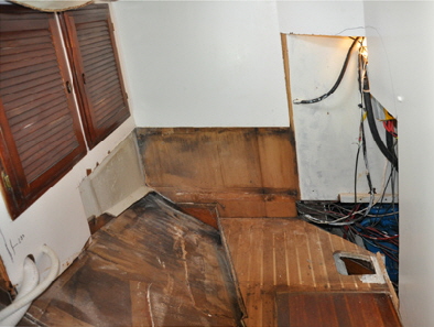 The bathroom was completely gutted, down to the floor.