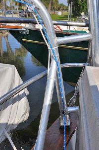 This shows the lines being routed to the head of the davits.