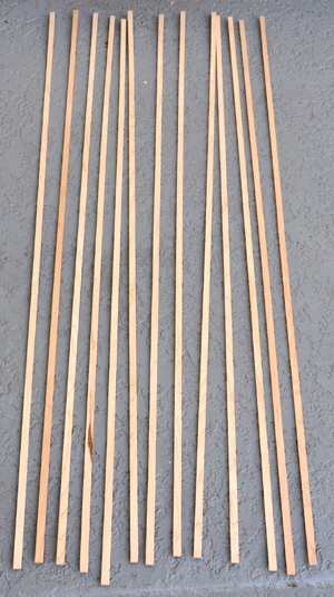 Maple strips cut to insert into the vaneered floor.