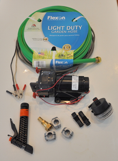 Here are the parts needed to make an effective portable deck wash system.