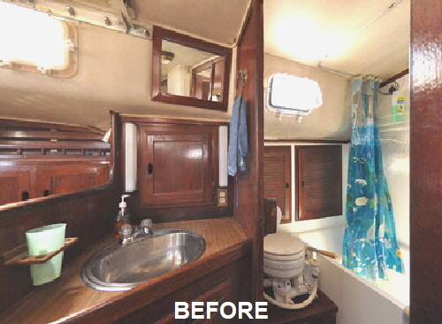 This was the original aft bathroom, but the washbasin was outside, in the bedroom.